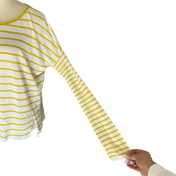 Vince Yellow Striped Linen Y2K Knit Boatneck Lightweight Sweater Top Women Sz M - Picture 5 of 8
